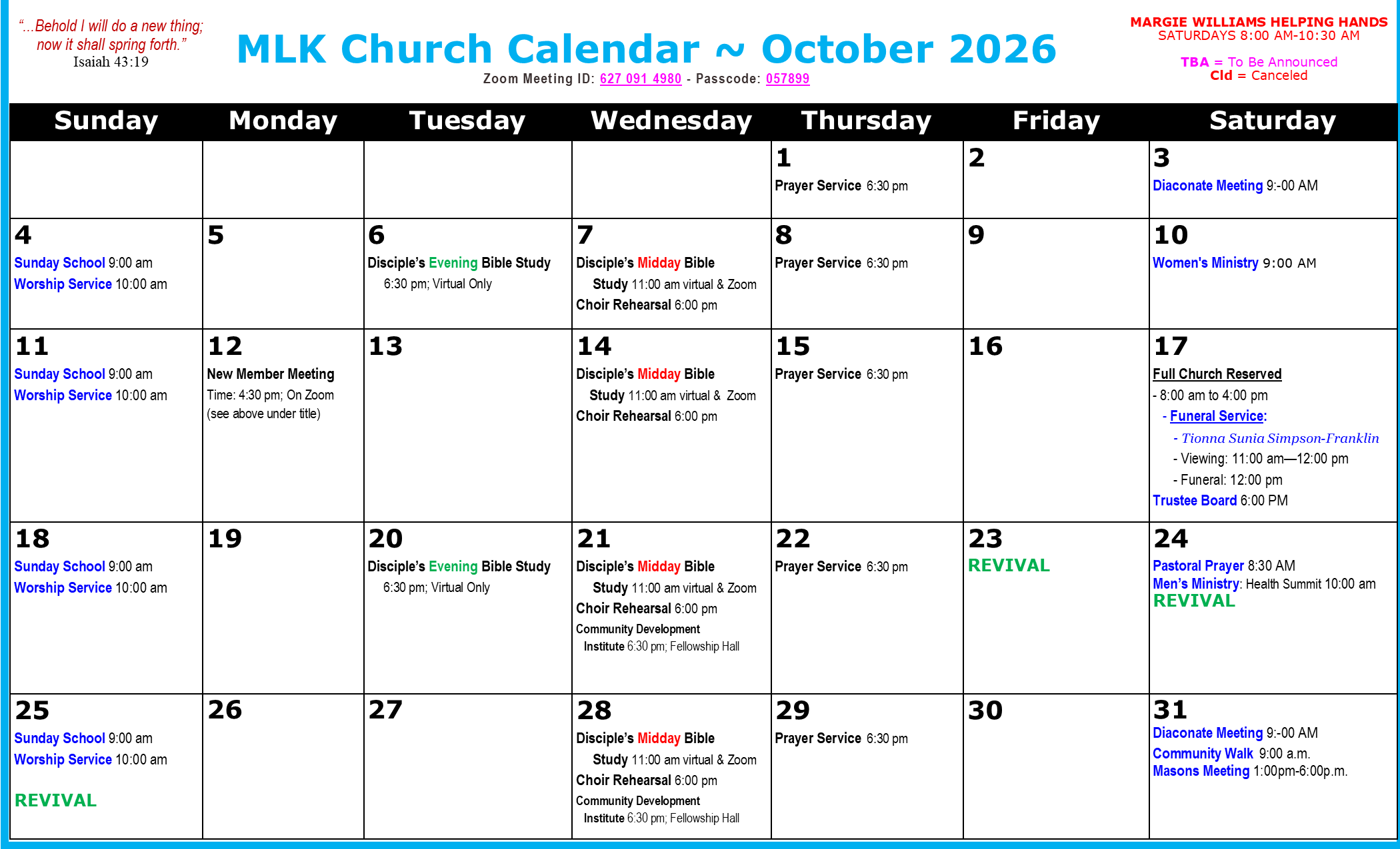 MLK Church Calendar – October 2026